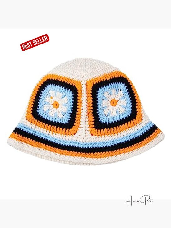 Handmade Crochet Knitted Bucket Hat Floral Pattern Adjustable